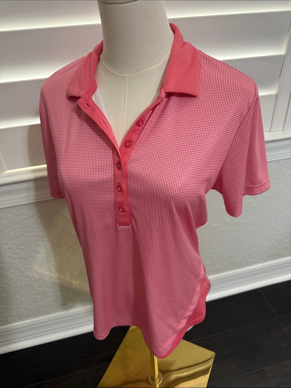 PGA Tour Pink Golf Micro-Check Button Down Polo